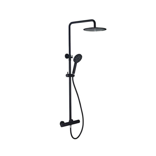 Alt Tag Template: Buy Kartell Nero Round Thermostatic Exposed Bar Shower with Ultra Slim Overhead Drencher and Sliding Handset by Kartell for only £168.57 in Exposed Mixer Showers at Main Website Store, Main Website. Shop Now