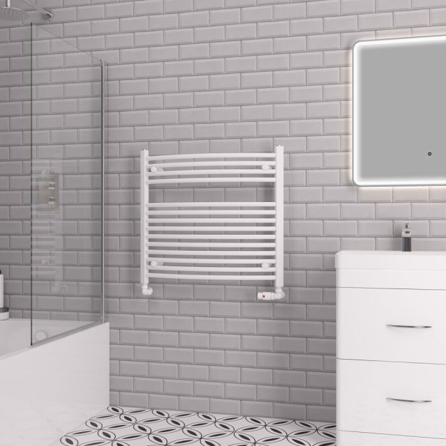 Alt Tag Template: Buy Eastbrook Biava Multirail Steel White Curved Heated Towel Rail 688mm H x 750mm W Electric Only - Thermostatic by Eastbrook for only £228.00 in Eastbrook Co., Electric Thermostatic Towel Rails Vertical at Main Website Store, Main Website. Shop Now