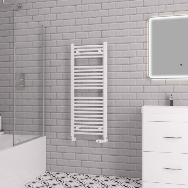 Alt Tag Template: Buy Eastbrook Biava Multirail Steel White Curved Heated Towel Rail 1118mm H x 450mm W Electric Only - Thermostatic by Eastbrook for only £248.54 in Eastbrook Co., Electric Thermostatic Towel Rails Vertical at Main Website Store, Main Website. Shop Now