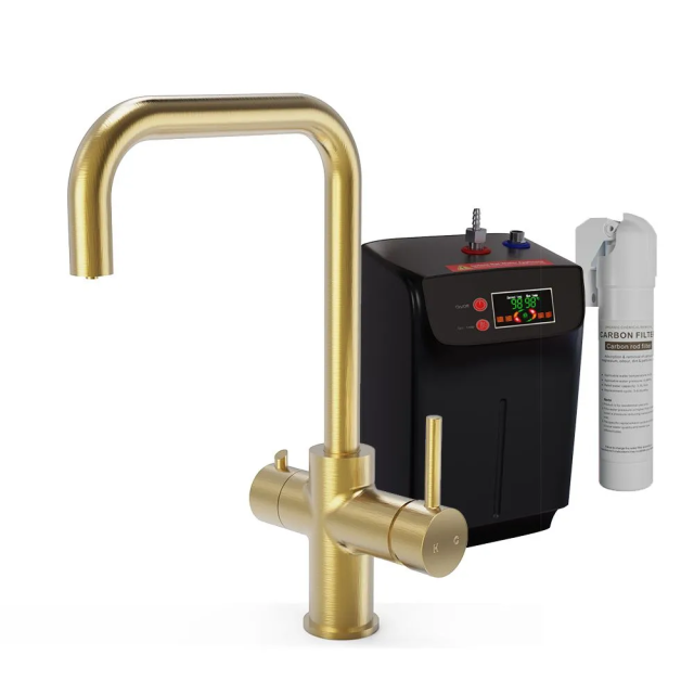 Alt Tag Template: Buy Ellsi 3 in 1 Instant Boiling Hot Water Kitchen Sink Mixer Tap, Brushed Gold Finish by Ellsi for only £334.61 in Kitchen, Kitchen Taps, ELLSI Designer Sinks & Taps, ELLSI Hot Water Taps, Instant boiling water tap at Main Website Store, Main Website. Shop Now