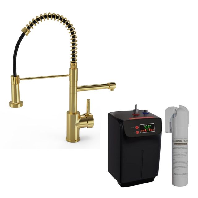 Alt Tag Template: Buy Ellsi Multiuse 3 in 1 Hot Water Kitchen Mixer Tap with Handset, Brushed Brass Finish by Ellsi for only £573.00 in Kitchen, Kitchen Taps, ELLSI Designer Sinks & Taps, ELLSI Hot Water Taps, Instant boiling water tap at Main Website Store, Main Website. Shop Now