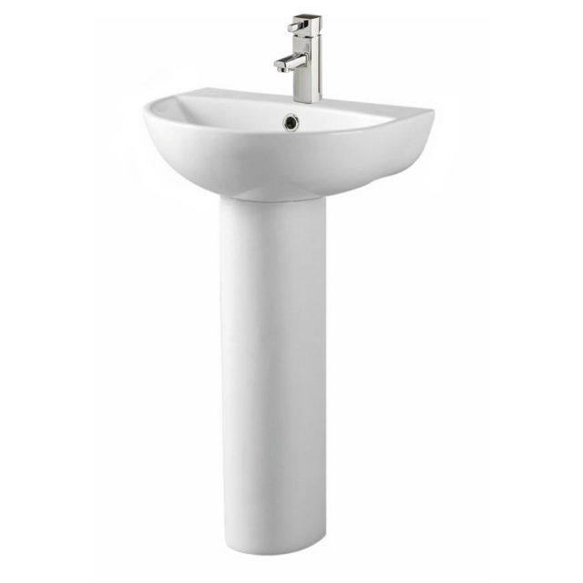 Alt Tag Template: Buy Kartell K-Vit Kameo 450mm Single Tap Hole Basin with Full Pedestal, White by Kartell for only £133.00 in Suites, Basins, Kartell UK, Toilets and Basin Suites, Kartell UK Bathrooms, Pedestal Basins, Kartell UK Baths, Kartell UK - Toilets at Main Website Store, Main Website. Shop Now