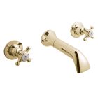Alt Tag Template: Buy BC Designs Victrion Crosshead 3 Hole Wall Mounted Basin Filler Tap, Gold Finish by BC Designs for only £320.00 in Taps & Wastes, Shop By Brand, Basin Taps, BC Designs, Basin Mixers Taps at Main Website Store, Main Website. Shop Now