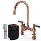 Alt Tag Template: Buy Ellsi Traditional bridge 3-in1 Hot Water Kitchen Tap with Black ceramic Levers, Brushed Copper Finish by Ellsi for only £528.00 in ELLSI Designer Sinks & Taps, ELLSI Hot Water Taps, Instant boiling water tap at Main Website Store, Main Website. Shop Now