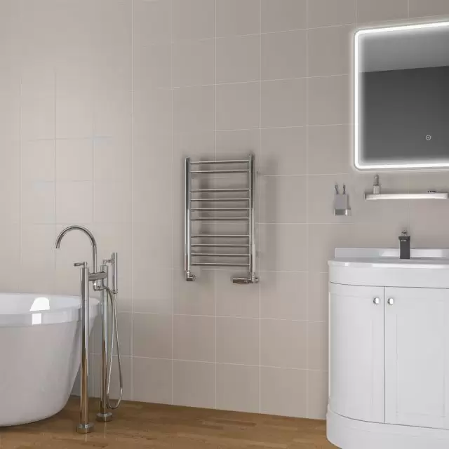 Alt Tag Template: Buy Eastbrook Biava Round Steel Chrome Heated Towel Rail 600mm H x 500mm W Dual Fuel - Thermostatic by Eastbrook for only £293.09 in Eastbrook Co., Dual Fuel Thermostatic Towel Rails at Main Website Store, Main Website. Shop Now