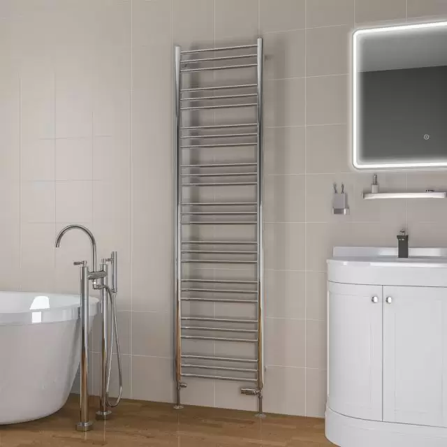 Alt Tag Template: Buy Eastbrook Biava Round Steel Chrome Heated Towel Rail 1800mm H x 400mm W Dual Fuel - Thermostatic by Eastbrook for only £473.89 in Eastbrook Co., Dual Fuel Thermostatic Towel Rails at Main Website Store, Main Website. Shop Now