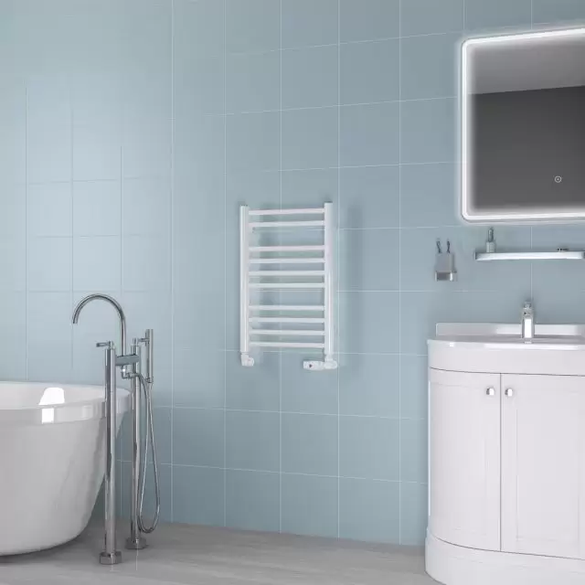 Alt Tag Template: Buy Eastbrook Biava Round Steel White Heated Towel Rail 600mm H x 400mm W Electric Only - Thermostatic by Eastbrook for only £193.06 in Eastbrook Co. at Main Website Store, Main Website. Shop Now