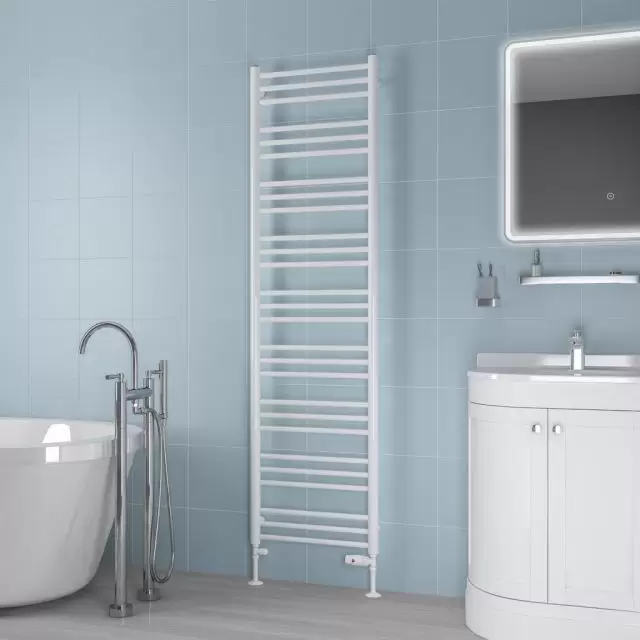 Alt Tag Template: Buy Eastbrook Biava Round Steel White Heated Towel Rail 1800mm H x 400mm W Dual Fuel - Thermostatic by Eastbrook for only £339.49 in Eastbrook Co., Dual Fuel Thermostatic Towel Rails at Main Website Store, Main Website. Shop Now
