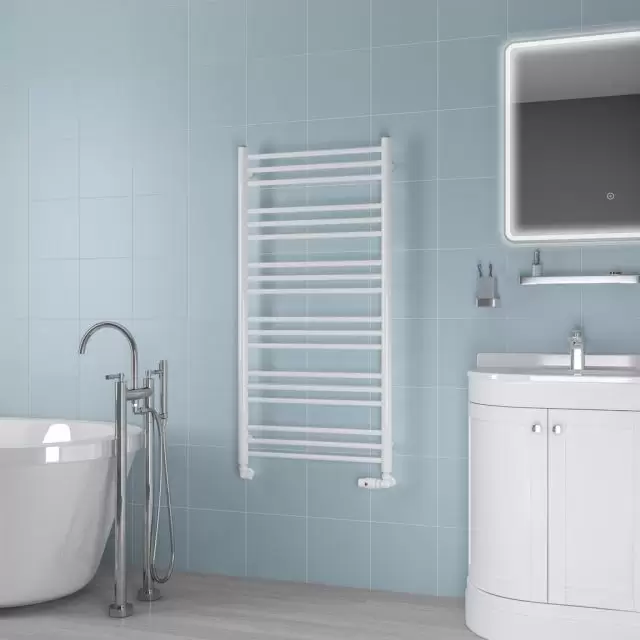 Alt Tag Template: Buy Eastbrook Biava Round Steel White Heated Towel Rail 1200mm H x 500mm W Dual Fuel - Standard by Eastbrook for only £270.34 in Eastbrook Co., Dual Fuel Standard Towel Rails at Main Website Store, Main Website. Shop Now