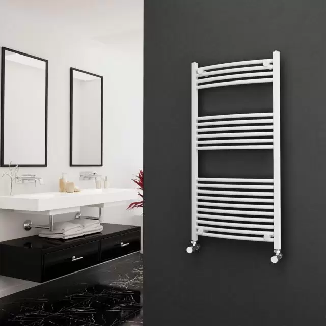 Alt Tag Template: Buy Eastgate 22mm Steel Curved White Heated Towel Rail 1200mm H x 600mm W - Electric Only - Thermostatic by Eastgate for only £232.22 in Electric Thermostatic Towel Rails Vertical at Main Website Store, Main Website. Shop Now