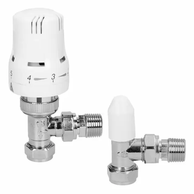 Alt Tag Template: Buy Kartell Style Thermostatic Angled Radiator Valve and Lockshield - Chrome and White by Kartell for only £20.50 in Thermostatic Radiator Valves, Radiator Valves, Towel Rail Valves, Chrome Radiator Valves, Valve Packs, White Radiator Valves at Main Website Store, Main Website. Shop Now