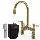 Alt Tag Template: Buy Ellsi Traditional bridge 3 in 1 Instant Hot Water Kitchen Sink Tap, Brushed Gold Finish by Ellsi for only £523.20 in Kitchen, Kitchen Taps, ELLSI Designer Sinks & Taps, ELLSI Hot Water Taps, Instant boiling water tap, ELLSI Designer & Traditional Taps at Main Website Store, Main Website. Shop Now
